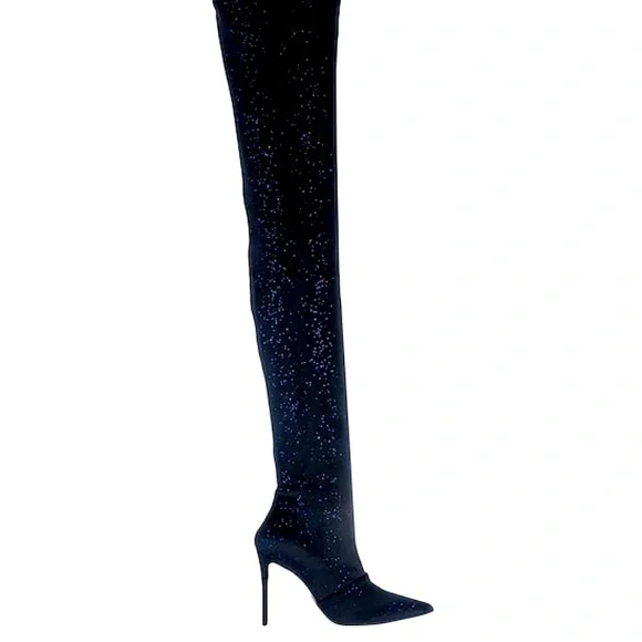 BALMAIN Amazone Thigh-High Glitter Velvet Boots - Picture 2 of 15